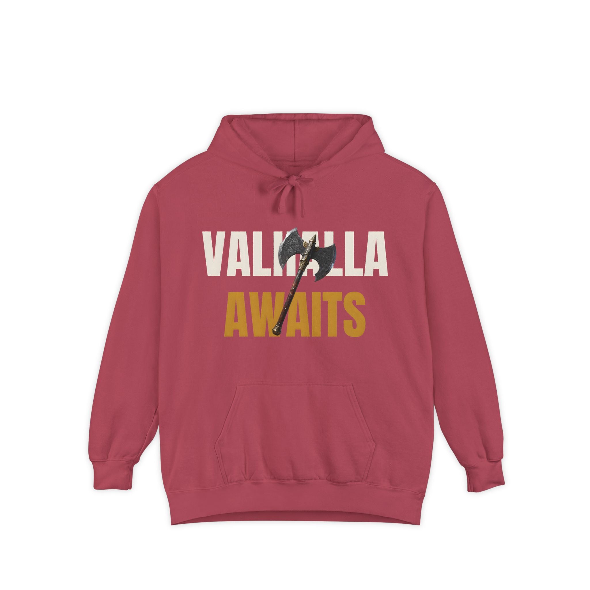 ForgedLoot - Valhalla Awaits Hoodie - Crimson - front | color:Crimson
