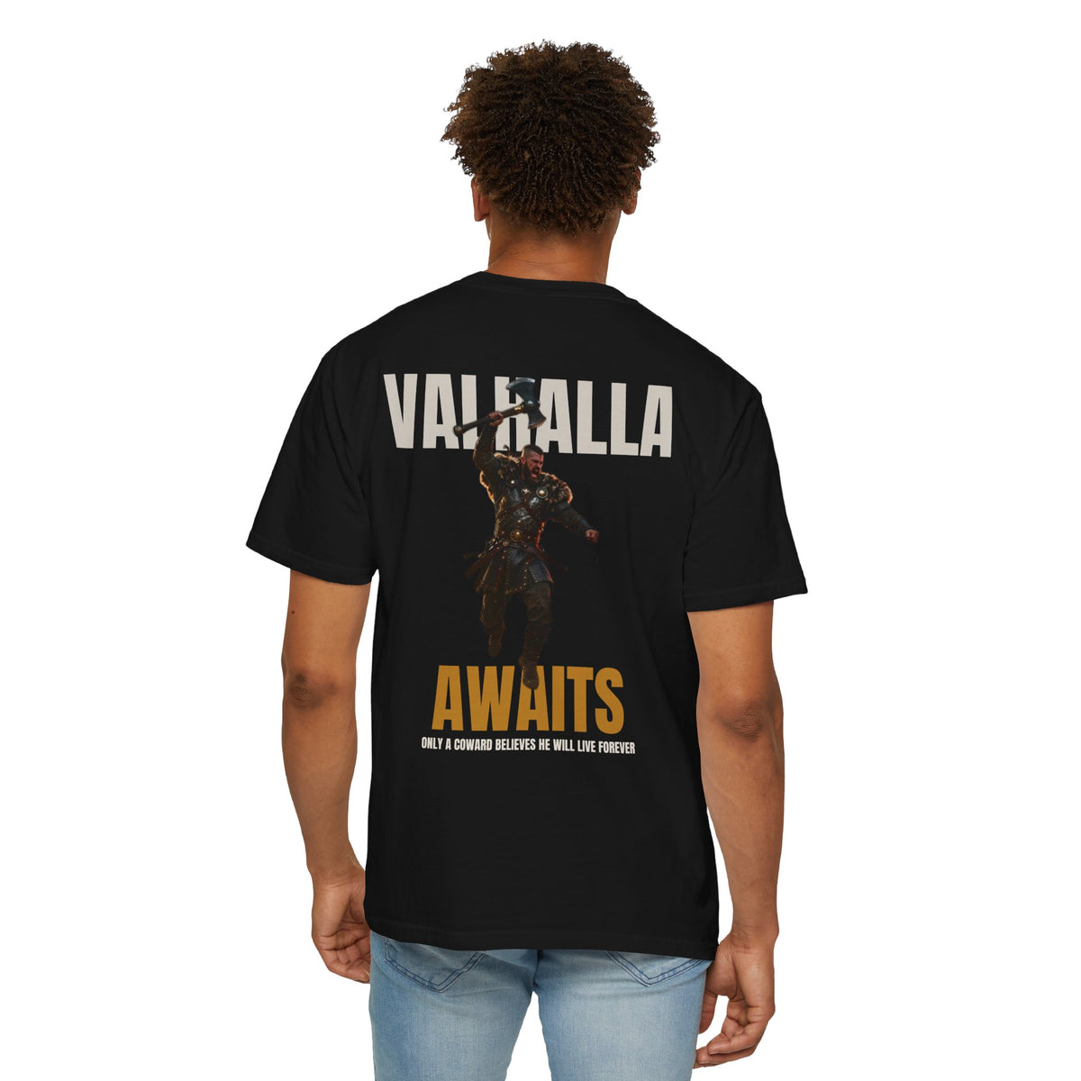 ForgedLoot - Valhalla Awaits Tee - Black - person-4 | color:Black