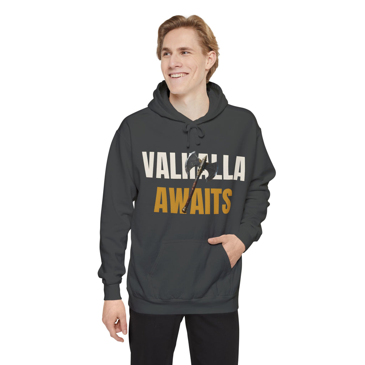 ForgedLoot - Valhalla Awaits Hoodie - Pepper - person-2 | color:Pepper